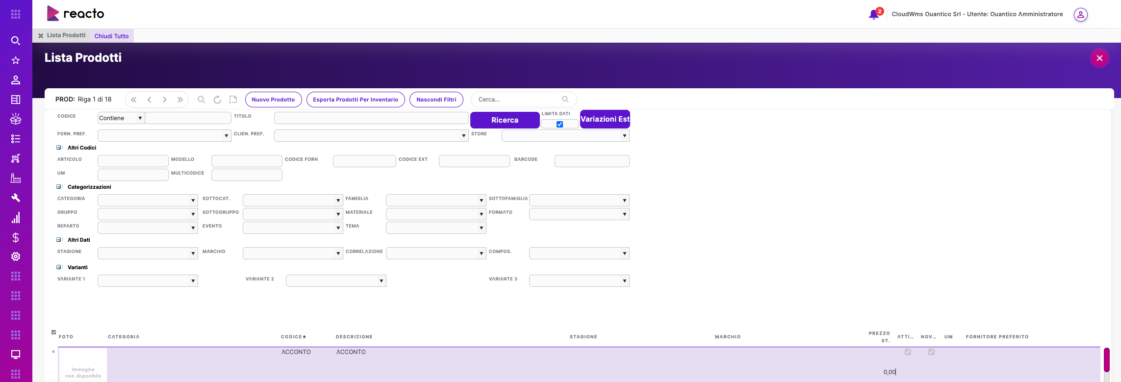 Modalità dettaglio riga
