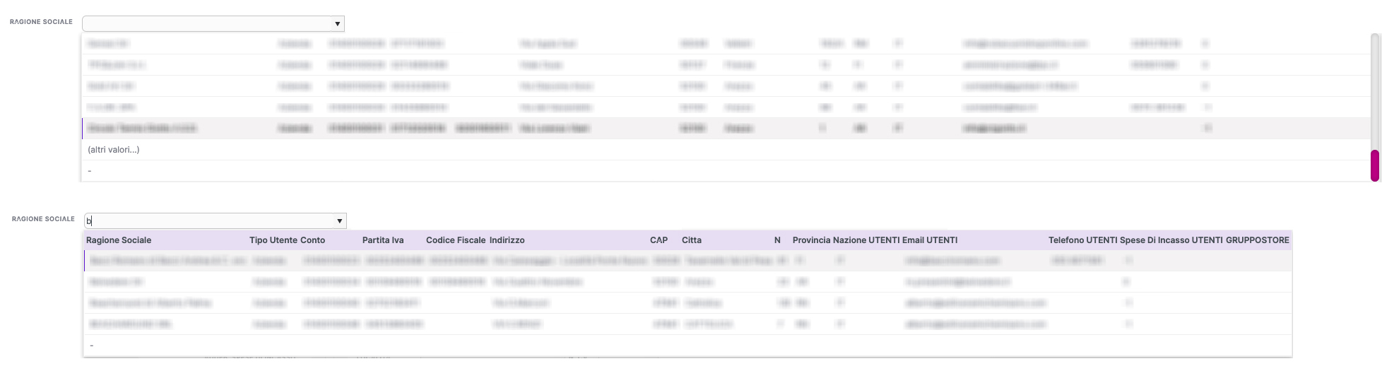 Combobox anagrafiche