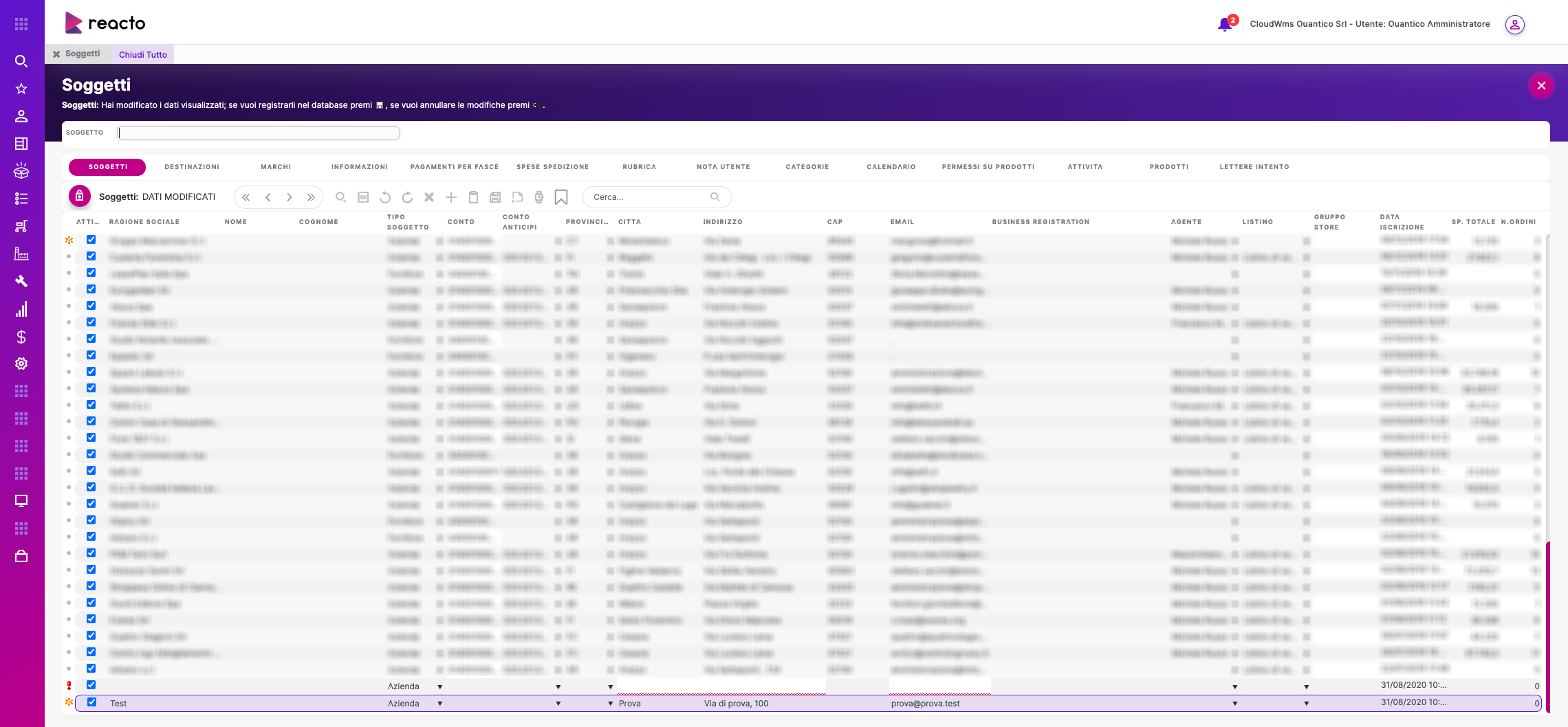Modifica delle righe